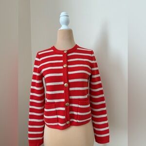 J.Crew Red & White Striped Cardigan